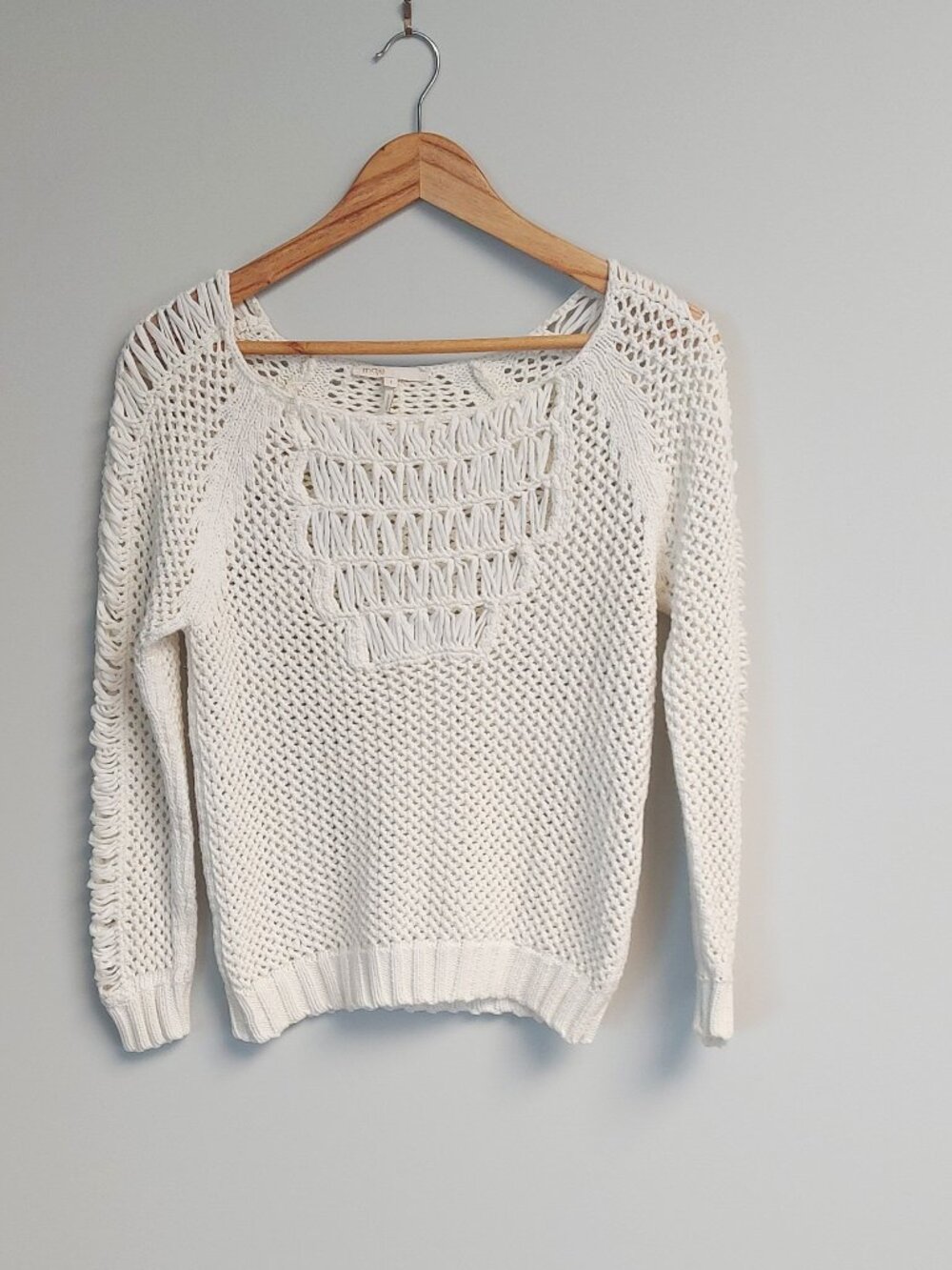 Maje 100% Cotton Long Sleeve Off White Sweater - Size S (1 in Euro Sizing)